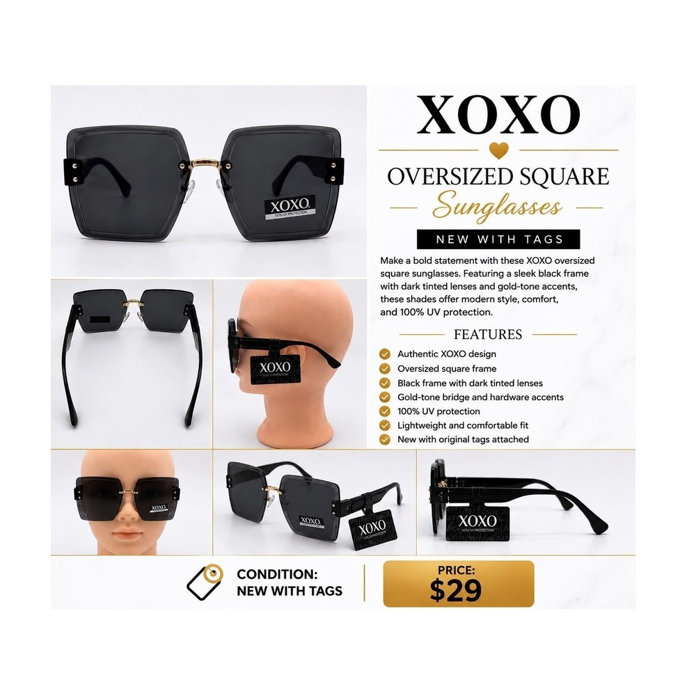 XOXO Square Oversized Black‎ Sunglasses NWT